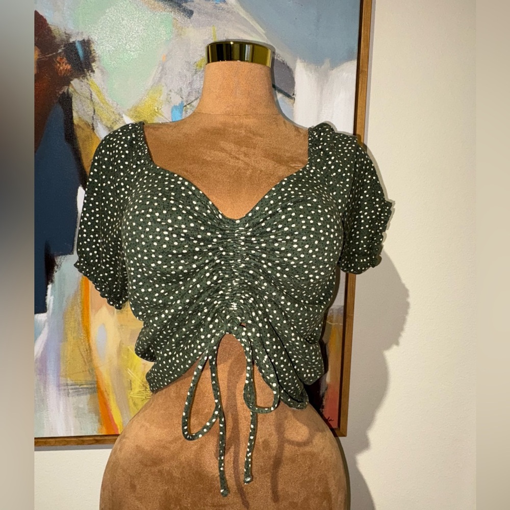BP Green Polka Dot Ruched Blouse